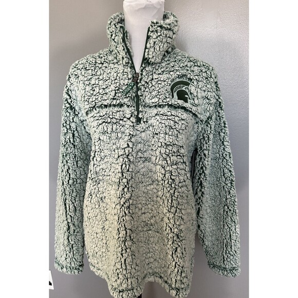 Boxercraft Sherpa Women’s S coat MSU Spartans 1/4 Zip Pullover Frosty Green NWT - Picture 1 of 7